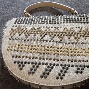 Christian Louboutin Cream and Gold Crossbody Bag with Geometric Studs